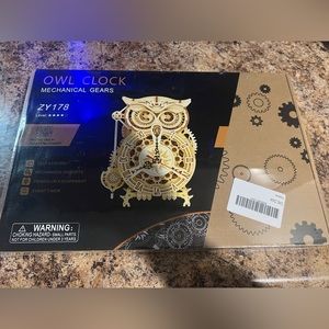 Wooden Mechanical Gears Owl Puzzle clock